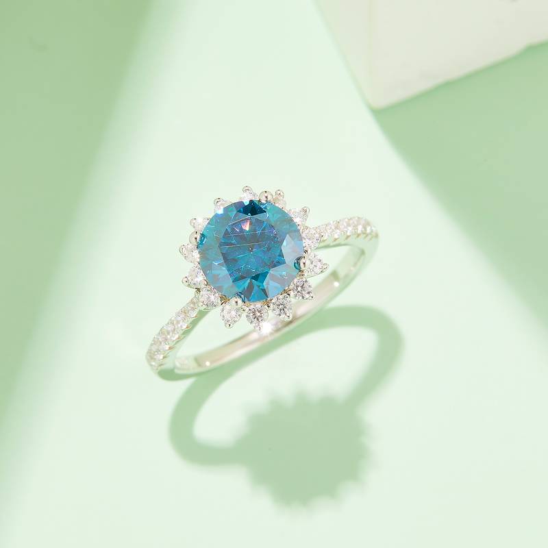 太阳花S925银镀白金MoissaniteWomen's Ring1.5ctD级